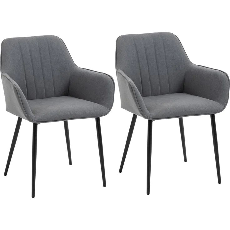 HOMCOM Esszimmerstuhl Küchenstuhl mit Rückenlehne, Polsterstuhl mit Leinenoptik (Wohnzimmerstuhl, 2 St), Dunkelgrau 59,5 x56,5 x 81 cm