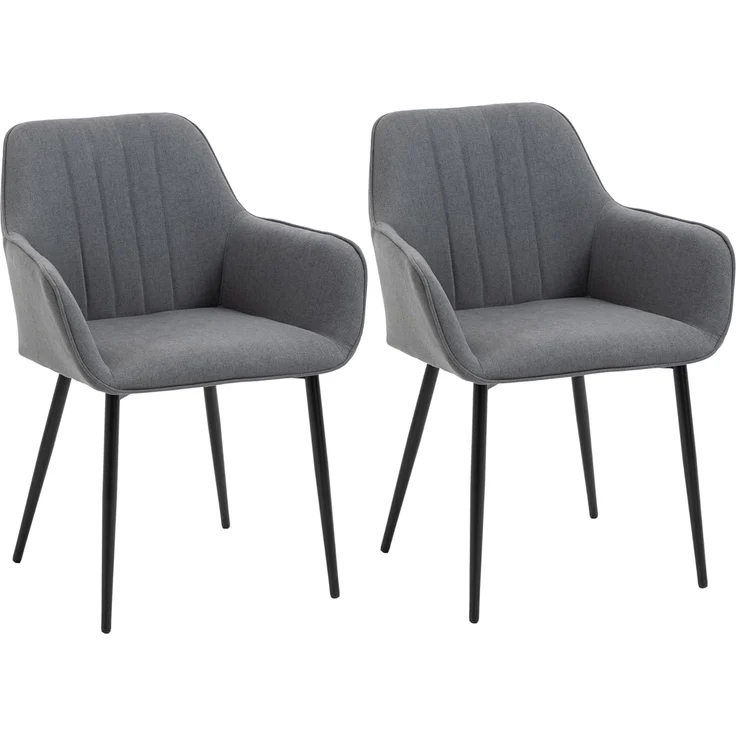 HOMCOM Esszimmerstuhl Küchenstuhl mit Rückenlehne, Polsterstuhl mit Leinenoptik (Wohnzimmerstuhl, 2 St), Dunkelgrau 59,5 x56,5 x 81 cm – Bild 1