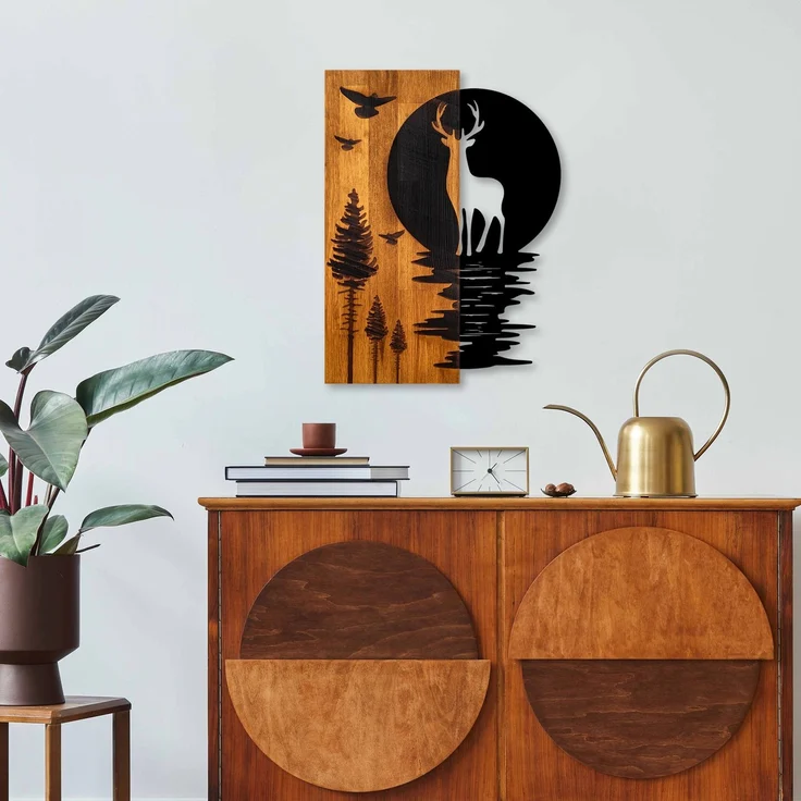 Wallity 'Deer and Moon' Dekoratives Wandaccessoire aus Holz, Walnuss / Schwarz, 58 x 3 x 43 cm – Bild 2