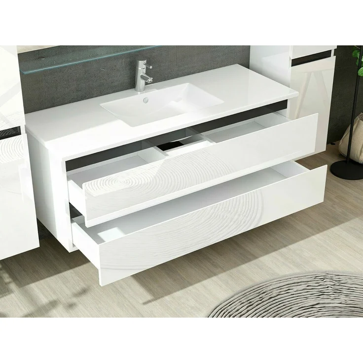 Homeline Badmöbel Set Weiß Dennis Hochglanz 90cm Spiegel incl LED (90, 6, 2X Seitenschrank) – Bild 3