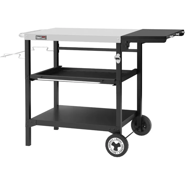 Royal Gourmet Grillablagetisch Outdoor Grilltisch mit 3 Etagen, Edelstahl-Tischplatte 70 x 50 cm, Servierwagen mit Push-Pull Regal, klappbarer Seitenablage 30 x 50 cm