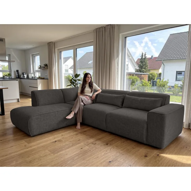 AX LIVING Wohnlandschaft mit Schlaffunktion Ruyam Grau Sofa L