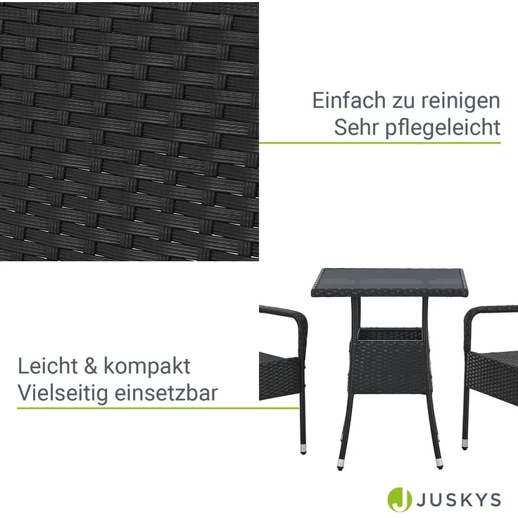 Juskys Polyrattan Gartentisch Yoro wetterfest - Balkontisch 60x60 cm eckig - Rattan Beistelltisch mit Glasplatte - kleiner Tisch für Balkon - Schwarz – Bild 4