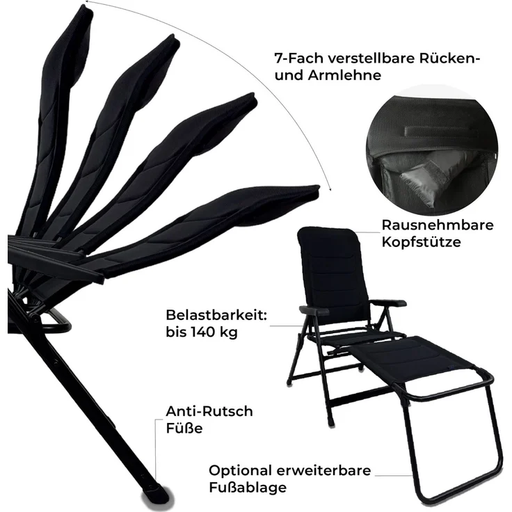 osoltus 'Alu' Gartenliege, mit Fußablage, schwarz, 120 x 73 x 63 cm – Bild 4
