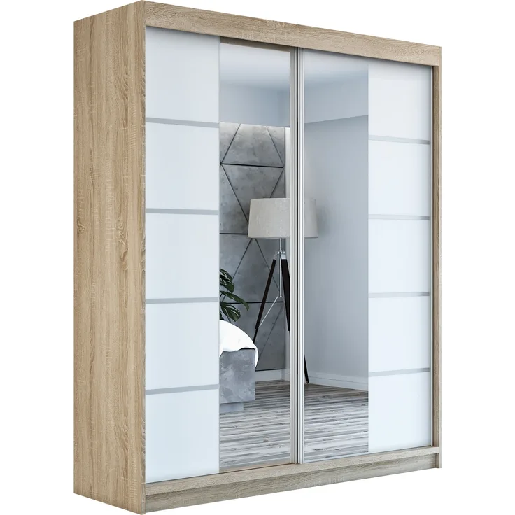 Schwebetürenschrank ERA 2-türig Schrank 160 cm (mit Spiegel) Farbe: Sonoma , weiß