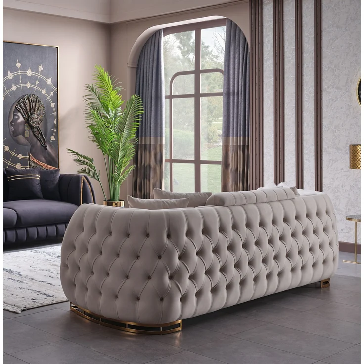 Sitzgruppe/Sofa Set - Wohnzimmergarnitur "Willa" 3+3+1-Beige/Schwarz – Bild 3
