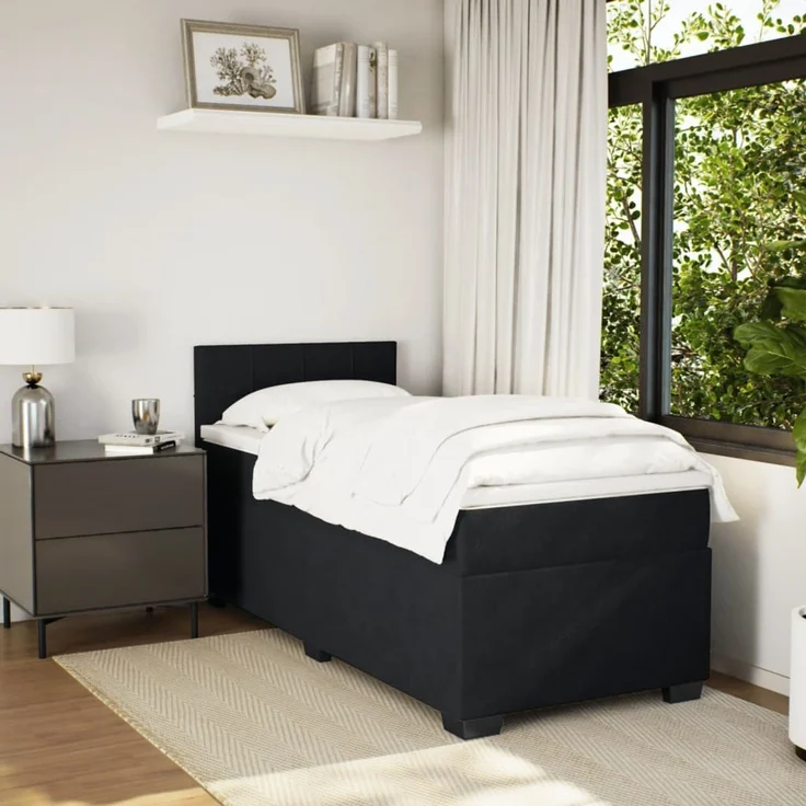 vidaXL Boxspringbett mit Matratze Schwarz 90x200 cm Samt 3286224 – Bild 3