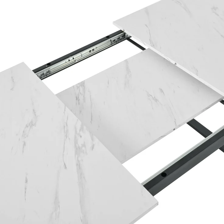 Esstischgruppe 140/180 x 80 x 75 cm, ausziehbar, MDF in Weiß mit Metallbeinen, mit 8 Stühlen – Bild 8