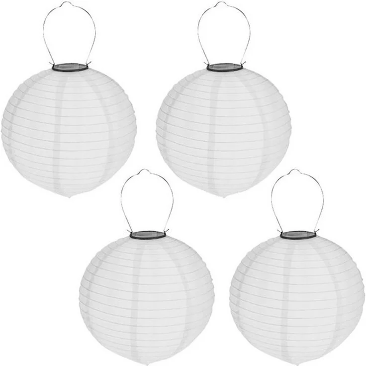 HAC24 LED Lampion 4x Deko Lampenschirm Lampe Party Garten Kugel Laterne, LED fest integriert, Weiss, Solar, Ø 20 cm, mit Haken zum Aufhängen – Bild 2