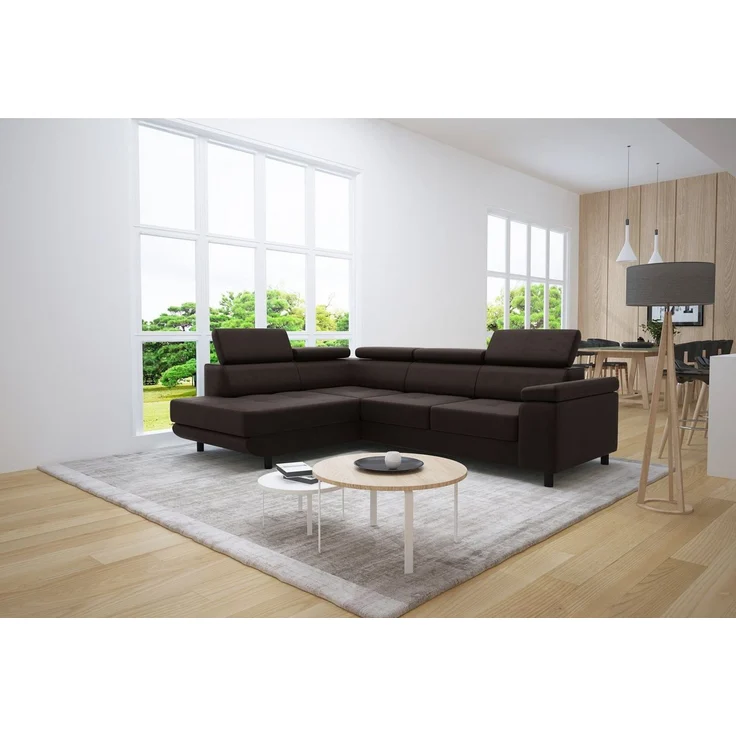 thematys Ecksofa LUNA L 250 x 183 cm, mit Schlaffunktion, mit Bettkasten, mit verstellbaren Kopfstützen, Braun (Monolith 29), Ausrichtung Links – Bild 1