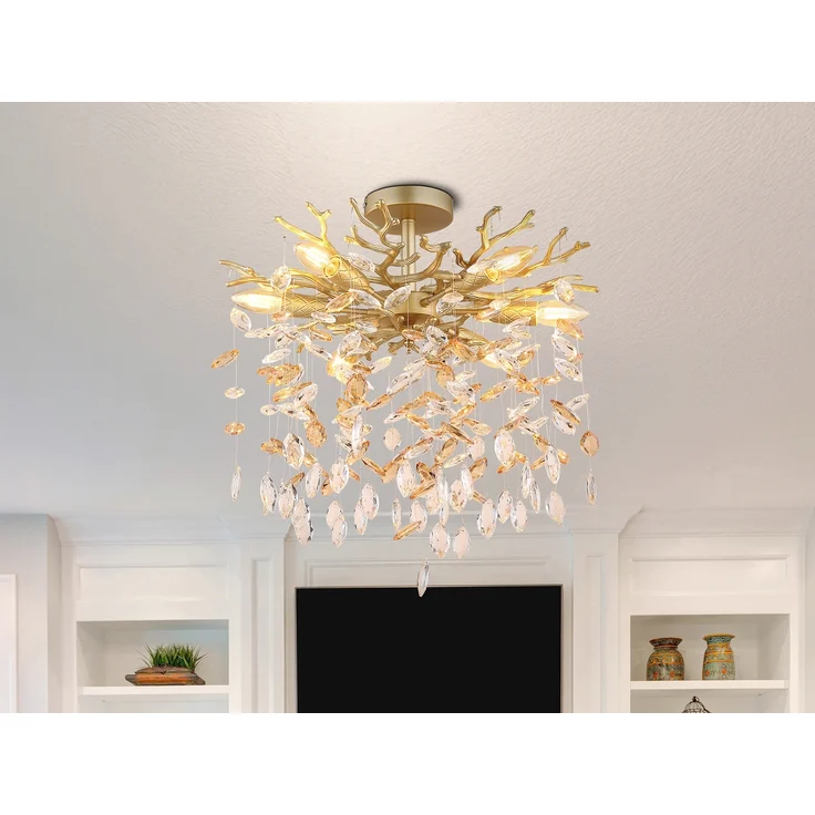 LED Deckenleuchte Gold 6-flammig Glas Kristall 2-farbig Ø 50cm – Bild 5