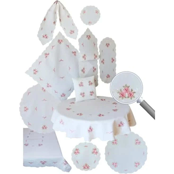 matches21 HOME & HOBBY Tischdecke Tischläufer MARGIT Stickerei Rosenmotiv Polyester weiß 30 x 45 cm (1-tlg), Pflegeleicht & waschbar bei 30 °C – Bild 2