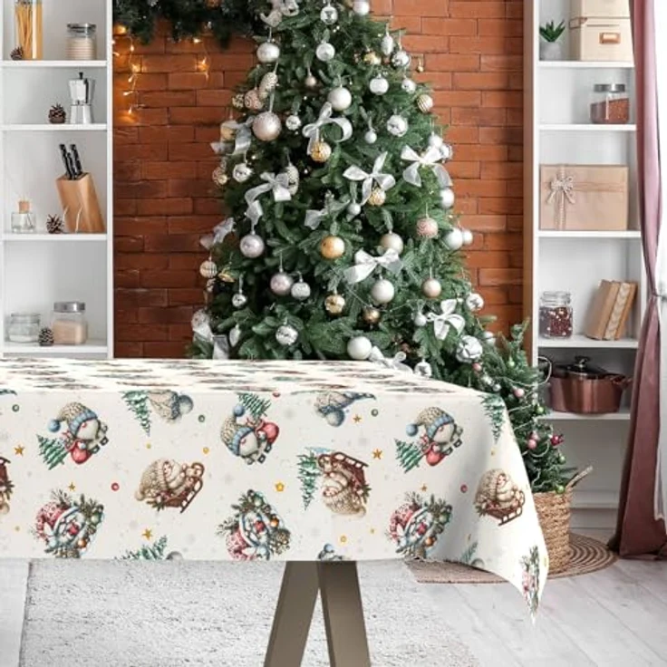 ANRO Tischdecke Weihnachten abwaschbare Weihnachtstischdecke (Einzelstück 1-tlg), Schmutzabweisend Weihnachten Grün 100x140cm – Bild 5