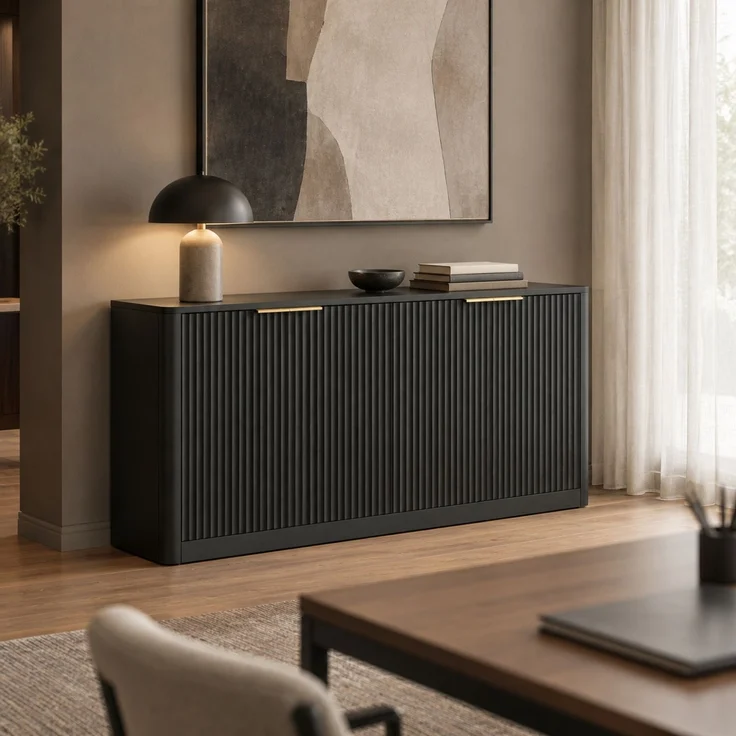 DESVIAE Sideboard mit 4 Türen 150x70,5x40 cm aus MDF Schwarz – Bild 2