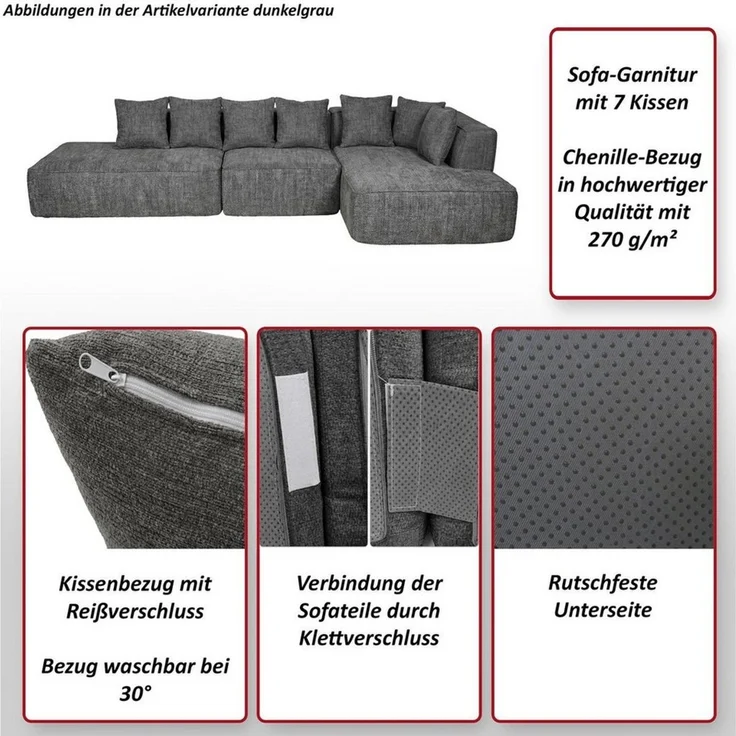 MCW Loungesofa MCW-Q28-r, Kissenbezug waschbar bei 30°, Rutschfeste Unterseite – Bild 3