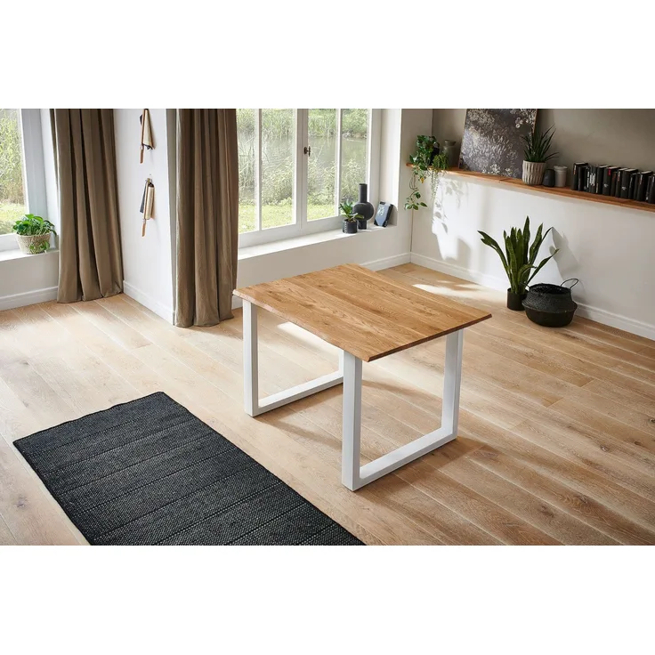 Esstisch Baumkante Massiv Wildeiche 80 x 80 weiß SESSA 73355355