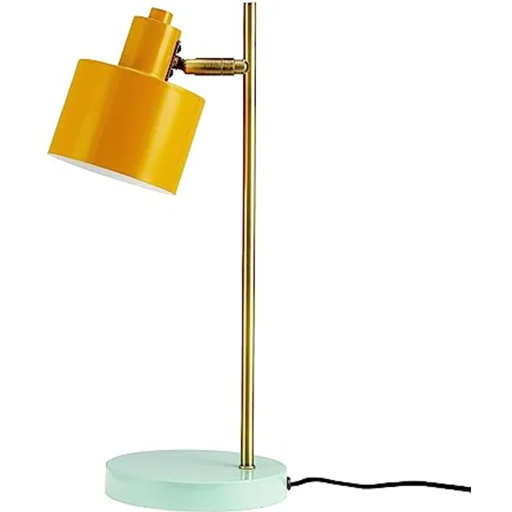 Dyberg Larsen Ocean Tischlampe, LED Nachttischleuchte in Curry, Messing und Türkis, verstellbarer Lampenkopf, dimmbar