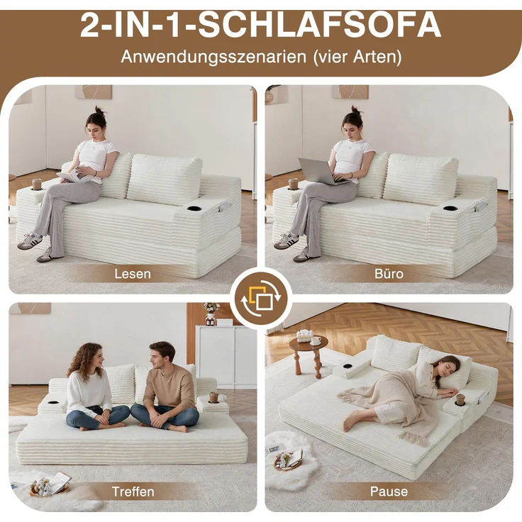 ZUBALIYA Sofa mit LED - Beleuchtung, mit Stauraum, mit Cordbezug, mit breiten Armlehnen, ohne aufwendige Montage – Bild 23