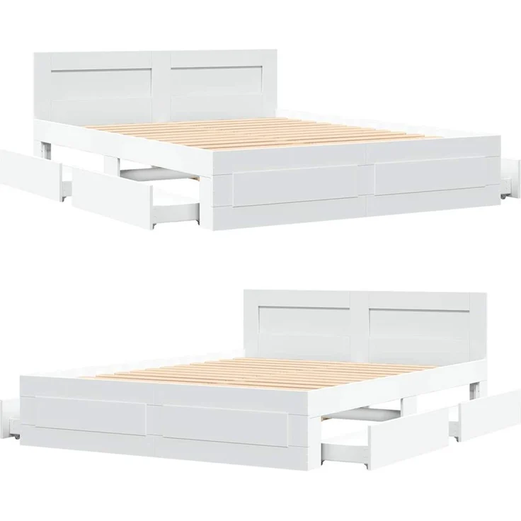 vidaXL Bettrahmen mit Schubladen Weiß 150 x 200 cm Holzwerkstoff 3402858 – Bild 5