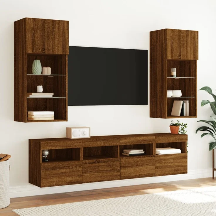 TV-Wandschrank, Fernsehschrank mit LED-Leuchten Braun Eichen-Optik 40x30x40 cm – Bild 6