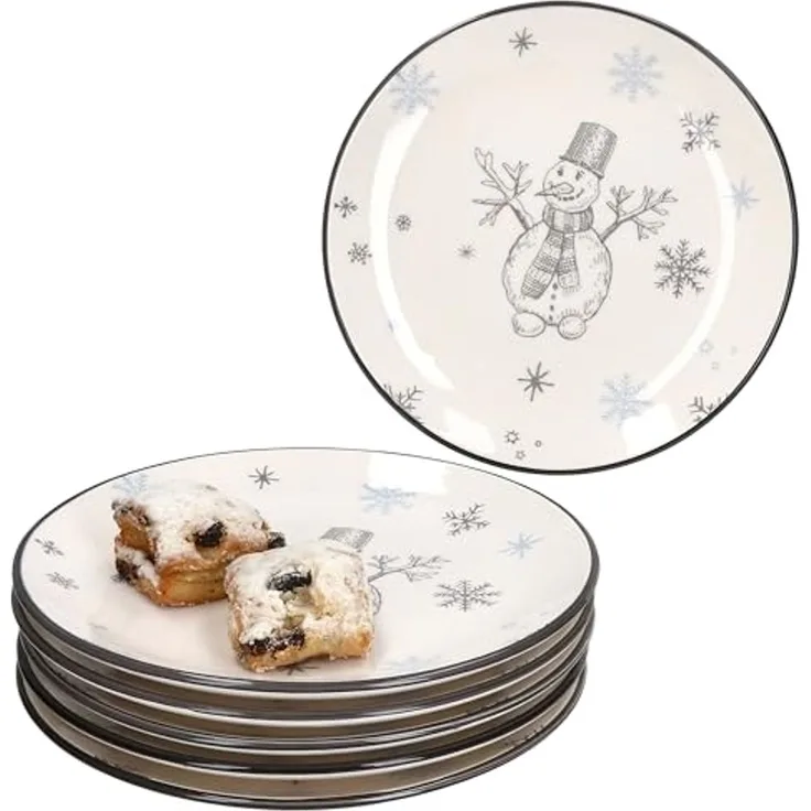 MamboCat Frühstücksteller 6x Olove Kuchenteller Schneemann Steingut Dessertteller Weihnachten