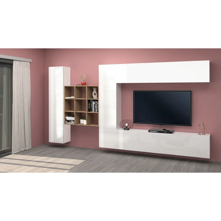 Wohnwand >Benevent< (5-teilig) in Weiß Hochglanz - 350x180x30 (BxHxT) – Bild 2