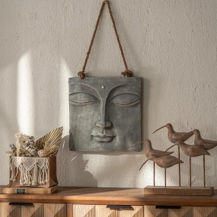 K&L Wall Art Wanddekoobjekt Buddha Wandskulptur Steinoptik asiatische Feng Shui Deko 3D Wandfigur (Buddha Wandbild), mit Seilaufhängung – Bild 1