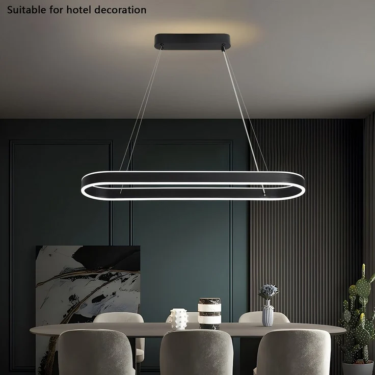JDONG Pendelleuchte LED Esstisch Pendelleuchte Oval Wohnzimmer, Büroleuchter Dimmbar 3500K-6500K, Schwarz Esszimmerlampe Pendellampe Hoehenverstellbar, für Restaurants Bars Büros Billardzimmer 80*22CM – Bild 5