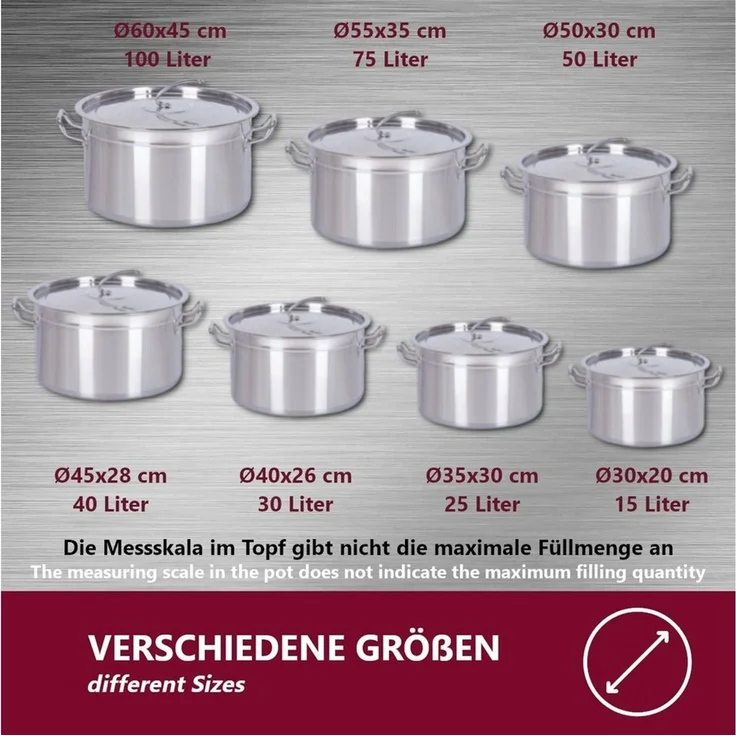 HOOZ Suppentopf Gastronomie Kochtopf Ø 30x20 cm 15 Liter – Großer Universalkochtopf, Edelstahl (XXL Partytopf 15 l mit Deckel, 2-tlg, Induktionsgeeignet, inkl. Deckel und innenliegender Messskala), Großvolumiger Gastro-Topf – für Großküche & Feiern mit... – Bild 3