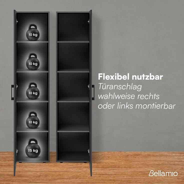 Bellamio 'Apol' Mehrzweckschrank schmal, schwarz, 176x33x40 cm, Aktenschrank mit 5 Ablagefächern, Tür beidseitig montierbar – Bild 4