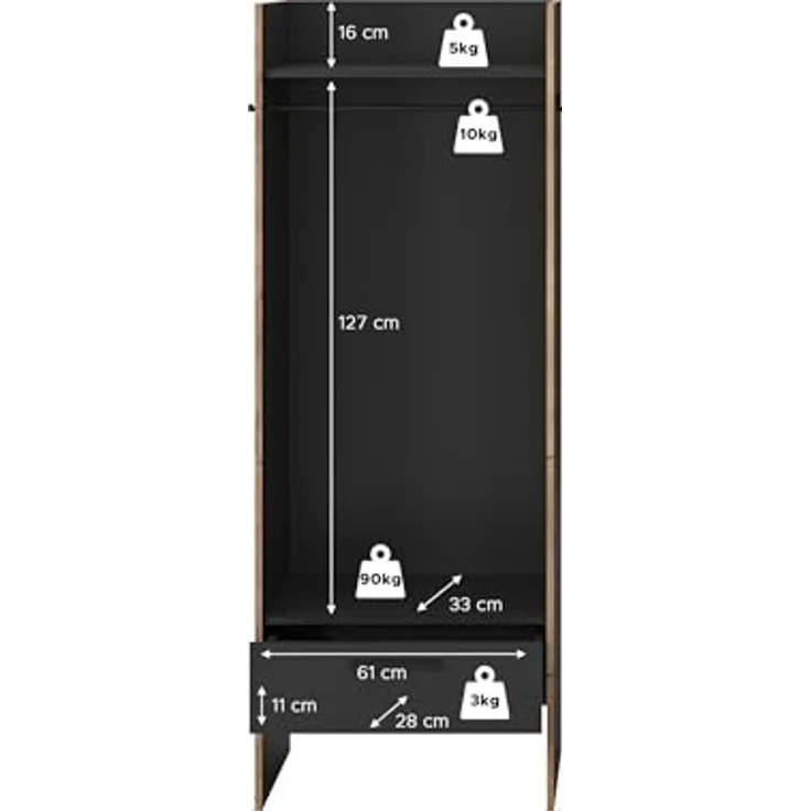 Garderobenschrank >Bueno< in Basalt - 70x189x37cm (BxHxT) – Bild 3