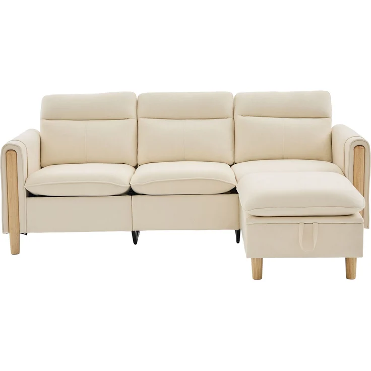 DESVIAE Sofa 3-Sitzer mit Stauraumhocker 201x77x86 cm Chenille Beige – Bild 7