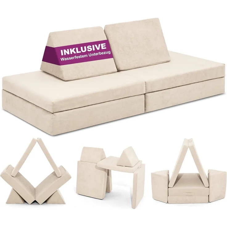 Linodino Kindersofa Spielsofa I aus Schaumstoff Bausteine I Spielcouch für Kinder, Wasserfeste Unterbezüge, Waschbare Chenille Bezüge 30° – Bild 1