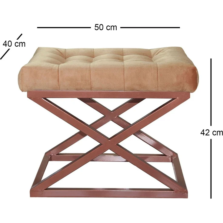 Stylish Pouffe with Metal Frame, 50 x 42 x 40 cm | 100% Polyester Babyface Fabric in Copper & Yellow | Perfect for Modern Living Spaces – Bild 2