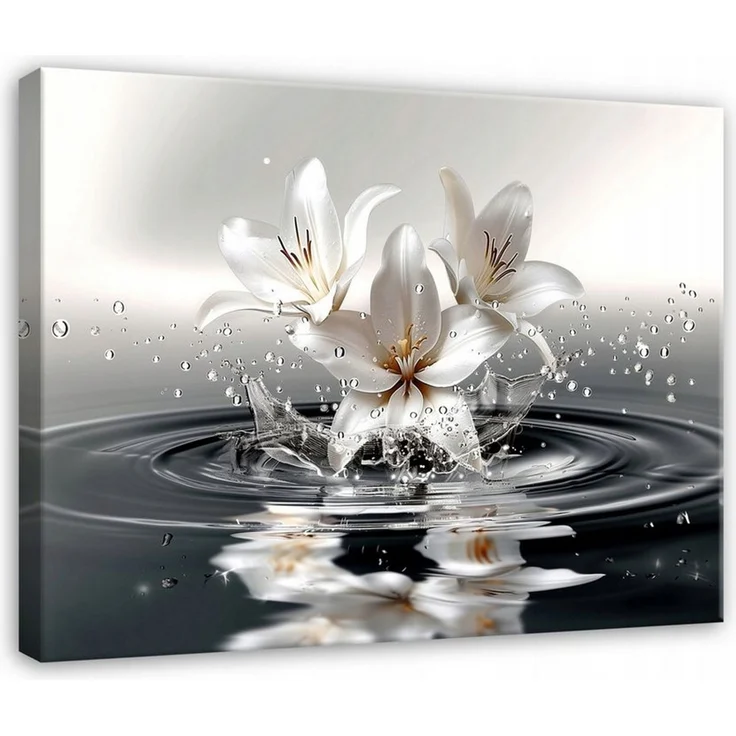 Wallarena Leinwandbild Blumen Abstrakt Grau Lilien Wohnzimmer 60×40 cm, Blumen, 60 x 40 x 2 cm – Bild 1