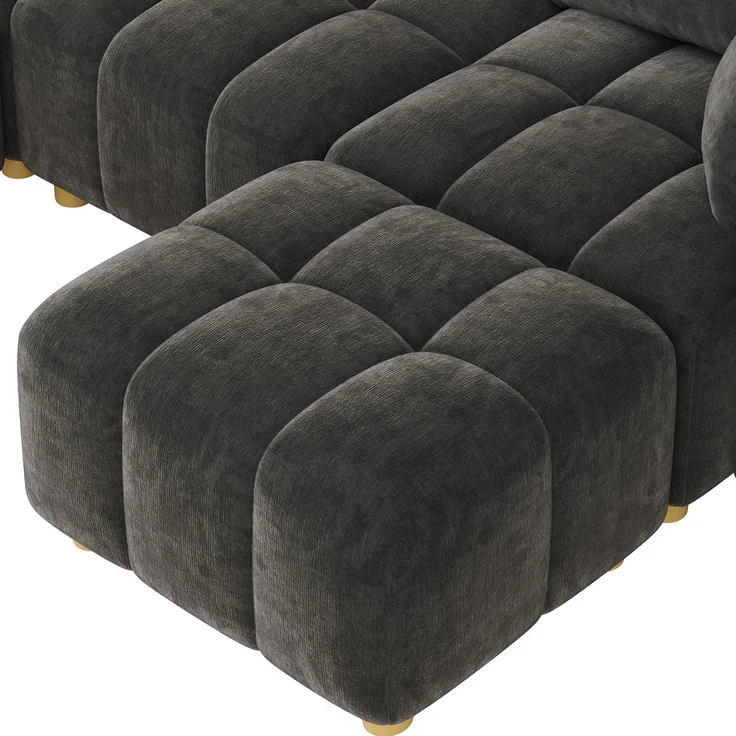ZUBALIYA L-/U-förmiges wandelbares Ecksofa, 5-Sitzer modulare Sofakombination mit 2 Hockern und Kissen, Chenille-Stoff, Cloud-Sofa, breite Armlehnen, geeignet für Wohnzimmer, Modell N653P7720G – Bild 18