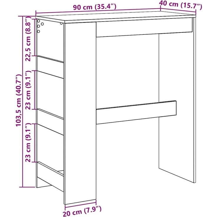 vidaXL Bartisch mit Regal, Holzwerkstoff, 90 x 40 x 103,5 cm, Schwarze Eiche – Bild 9