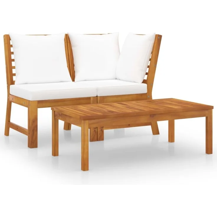 vidaXL 3-tlg. Garten-Lounge-Set mit Creme Kissen Akazie Massivholz 311834