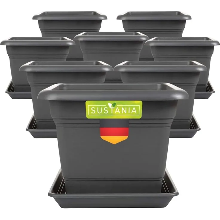 Centi Pflanzkübel Eckiger Pflanzkübel anthrazit modern robust (8er-Set)