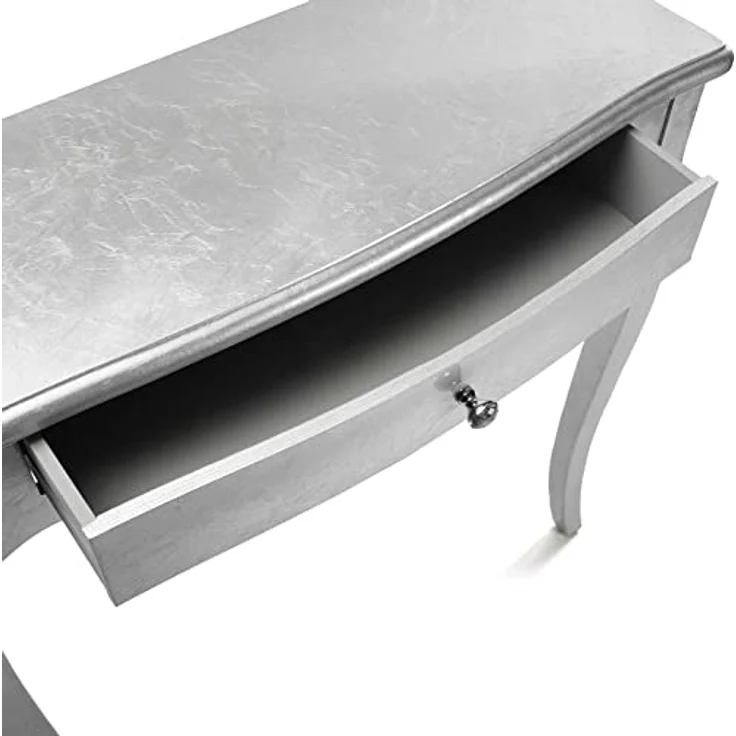 Versa Cagliari Schmales Möbelstück für den Eingangsbereich oder Flur, Moderner Konsolentisch, mit 1 Schublade, Maßnahmen (H x L x B) 80 x 30 x 80 cm, Holz, Farbe: Silber – Bild 7