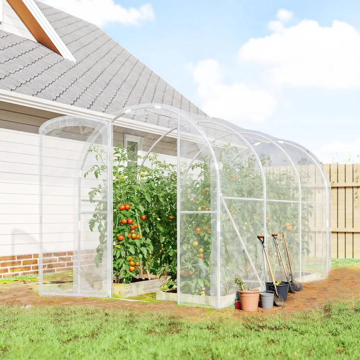 MELAYR, 3 x 2 x 2 m (6 m²) Tunnelgewächshaus mit Flügeltür und 150 g/m² PE-Folie für Gemüse, Transparent – Bild 3