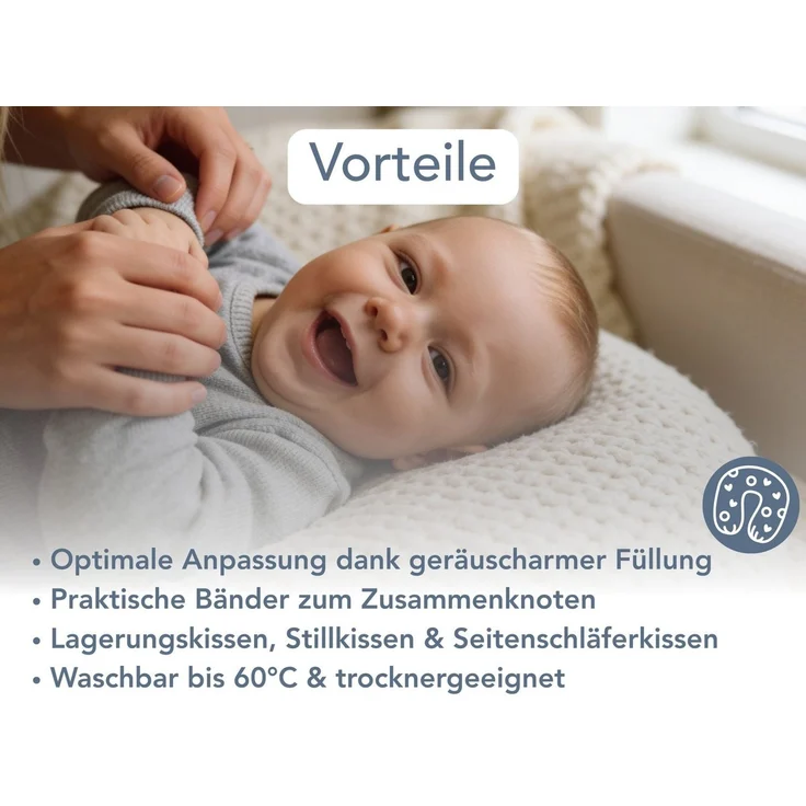 XDREAM Stillkissen Schwangerschaftskissen, Lagerungskissen, mit weichem Microfaserbezug, 1-tlg, XXL Stillkissen, Seitenschläferkissen mit Bändern zum Knoten, 190 cm – Bild 3