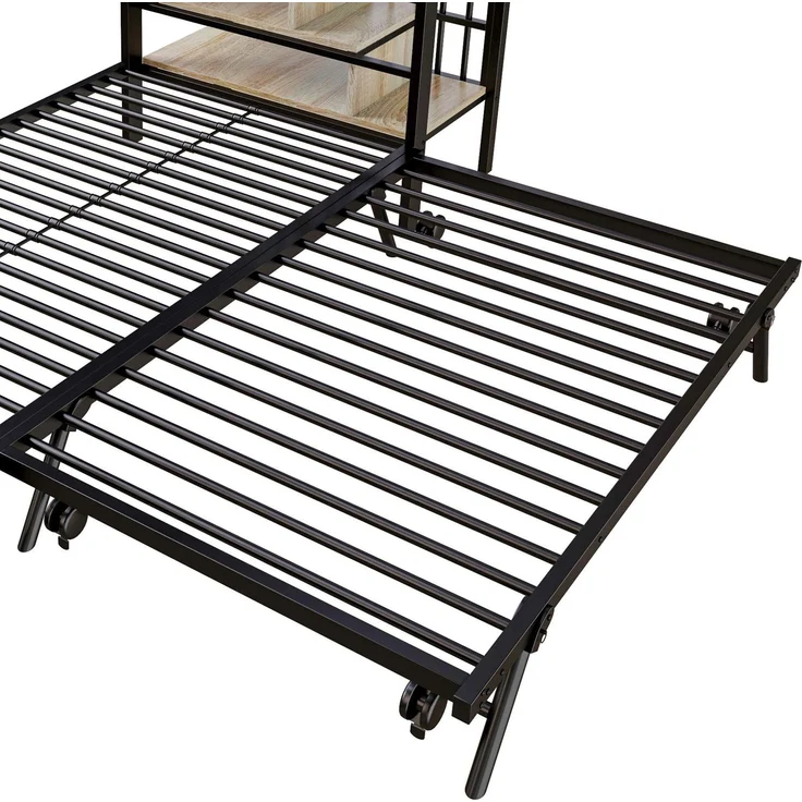 Etagenbett, 90x200cm/180x200cm, untere Liegefläche erweiterbar, Treppe mit Regal, Kinderbett mit Rausfallschutz, Metallbett – Bild 10