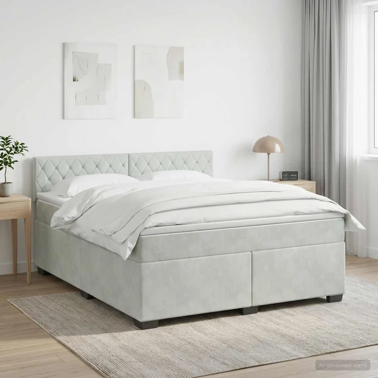 vidaXL Boxspringbett mit Matratze Hellgrau 180 x 200 cm Samt 3450758 – Bild 1