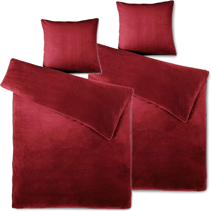 aqua-textil Bettwäsche Feelwell Bettgarnitur Thermo Fleece Flausch 4tlg. 135x200 cm bordeaux, Coral-Fleece, Mikrofaser, 4 teilig