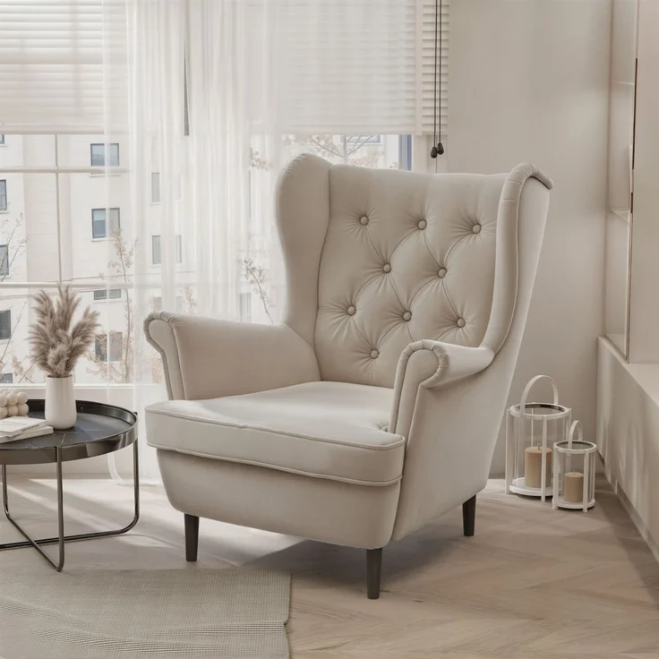Sessel Ohrensessel NINON inkl. Hocker in Stoff Trinity Beige – Bild 3