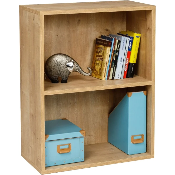 furni24 Breites Bücherregal mit 2 Fächern, Holzregal, Würfelregal, Aufbewahrungsregal, Saphir Eiche, 60 x 31 x 77h – Bild 3