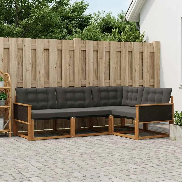 vidaXL Outdoor-Sofagarnitur 4 stk. 4-Sitzer Natur und Schwarz 3381384 – Bild 1