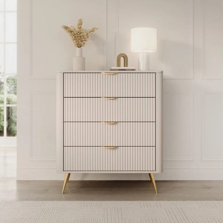 yourhouse24 Highboard Kommode Lante 88 cm – Beige / Kaschmir – Geriffelte Fronten (1 St, Ohne Dekoration) – Bild 2