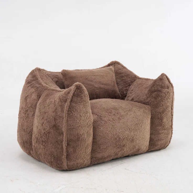 Sitzsack in Lammfell-Optik mit ergonomischer Rückenlehne, 123×97×73 cm, Khaki – Bild 3